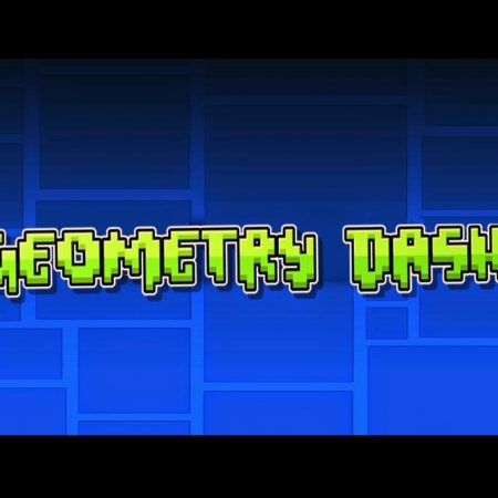 Geometry Dash game logo on blue background