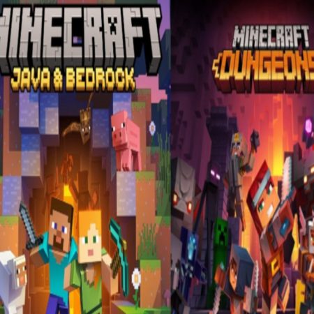 Minecraft Java & Bedrock and Dungeons covers