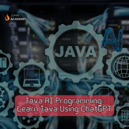 Java AI course with programming icons and gears.