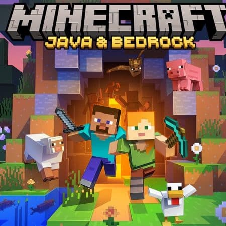 Minecraft Java and Bedrock characters exploring cave